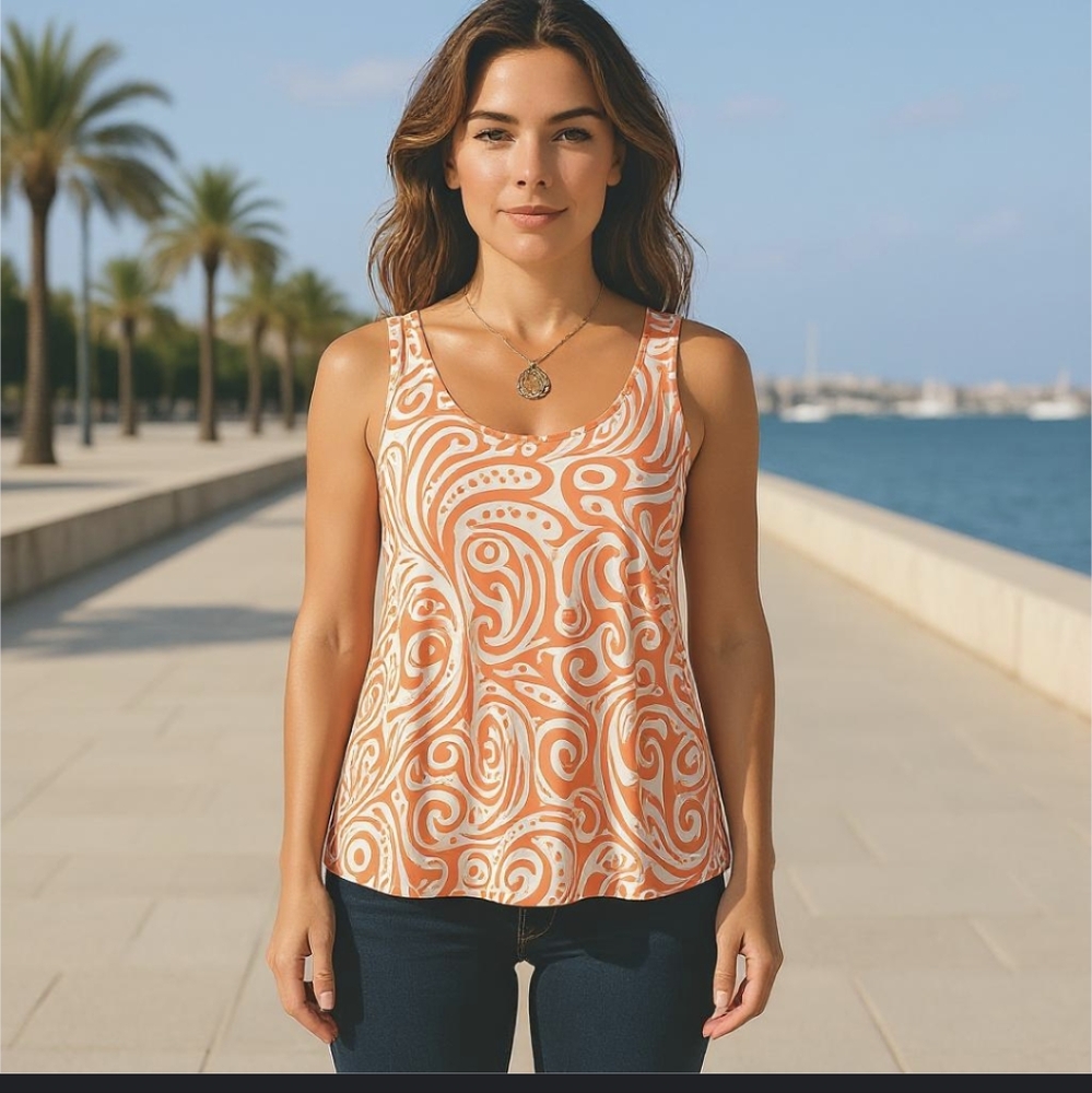 Buckhead Betties Orange & White Paisley Asymmetrical Tank Top